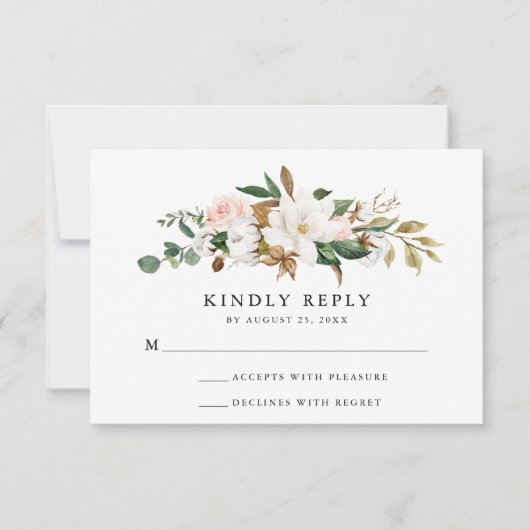 Waterverf Magnolias | Kaart RSVP-weddenschap (Voorkant)