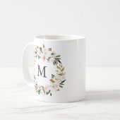 Waterverf Magnolias | Monogram bloemkrans Koffiemok (Voorkant links)