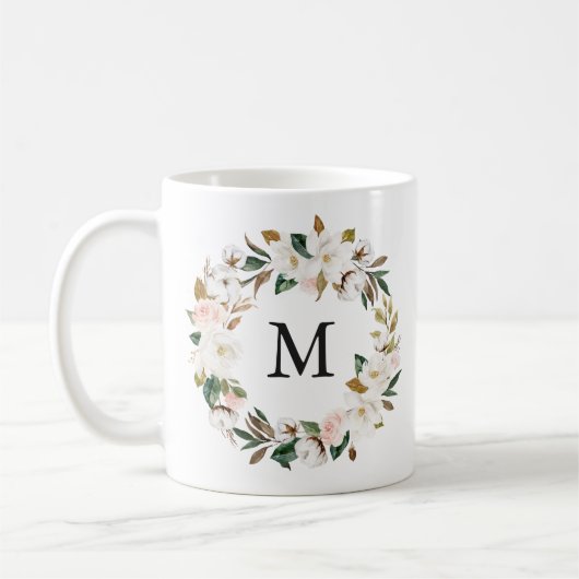 Waterverf Magnolias | Monogram bloemkrans Koffiemok (Links)