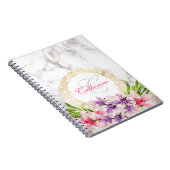 Waterverf Magnolias op Faux Marble Texture Notitieboek (Rechterzijde)