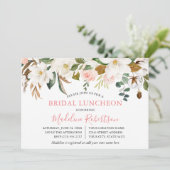 Waterverf Magnolias Pink Roses Bridal Luncheon Kaart (Staand voorkant)