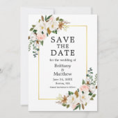 Waterverf Magnolias Pink Roses Gold Lijst Save The Date (Voorkant)
