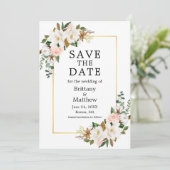 Waterverf Magnolias Pink Roses Gold Lijst Save The Date (Staand voorkant)