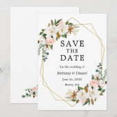 Waterverf Magnolias Pink Roses Gold Save The Date (Voorkant / Achterkant)