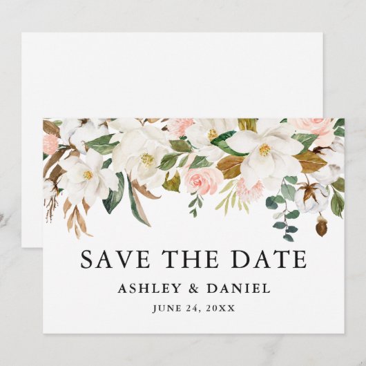 Waterverf Magnolias Roses Save The Date (Voorkant / Achterkant)