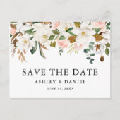 Waterverf magnolia's roze rozen opslaan de datum briefkaart (Voorkant)