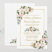 Waterverf Magnolias Rozen Floral Gold Kaart (Voorkant / Achterkant)