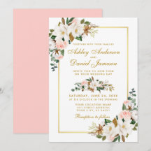 Waterverf Magnolias Rozen Floral Wedding Gold