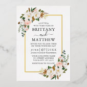 Waterverf Magnolias Rozen Foto Weddenschap Gold Folie Uitnodiging (Voorkant)