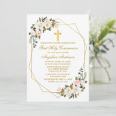 Waterverf Magnolias Rozen Geo Lijst Communie Kaart (Staand voorkant)