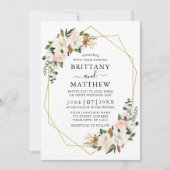 Waterverf Magnolias Rozen Geo Sage Green Wedding Kaart (Voorkant)