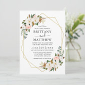 Waterverf Magnolias Rozen Geo Sage Green Wedding Kaart (Staand voorkant)