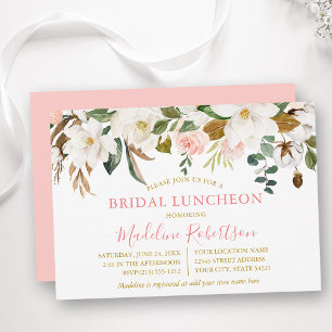 Waterverf Magnolias Rozen Gold Bridal Luncheon Kaart