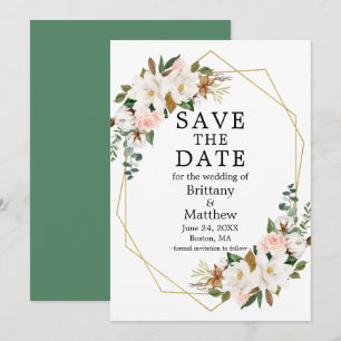 Waterverf Magnolias Rozen Gold Geo Lijst Green Save The Date