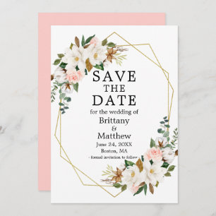 Waterverf Magnolias Rozen Gold Geo Lijst Roze Save The Date