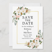 Waterverf Magnolias Rozen Gold Lijst Roze Save The Date (Voorkant)