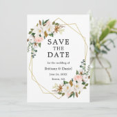 Waterverf Magnolias Rozen Gold Sage Green Save The Date (Staand voorkant)