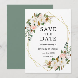 Waterverf Magnolias Rozen Gold Sage Green Save The Date
