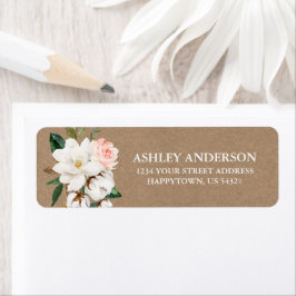 Waterverf Magnolias Rozen Return Address Kraft Etiket