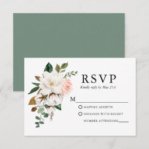 Waterverf Magnolias Rozen Sage Green RSVP Kaartje