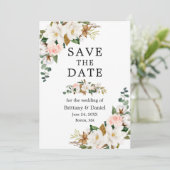 Waterverf Magnolias Rozen Sage Green Save The Date (Staand voorkant)