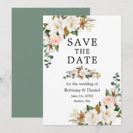 Waterverf Magnolias Rozen Sage Green Save The Date