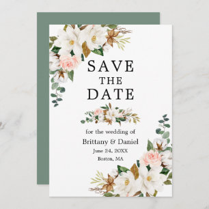 Waterverf Magnolias Rozen Sage Green Save The Date