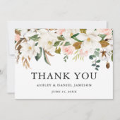 Waterverf Magnolias Rozen Sage Green Wedding Bedankkaart (Voorkant)