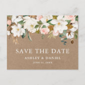 Waterverf Magnolias Rozen Save The Date Kraft Briefkaart (Voorkant)