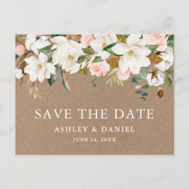 Waterverf Magnolias Rozen Save The Date Kraft Briefkaart