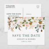 Waterverf Magnolias Rozen sparen de Datum Groene Briefkaart (Voorkant / Achterkant)