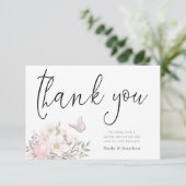 Waterverf Magnolias Stijlvolle Script Foto Bedankkaart (Staand voorkant)