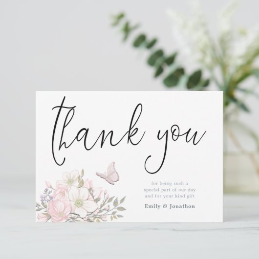 Waterverf Magnolias Stijlvolle Script Foto Bedankkaart (Staand voorkant)