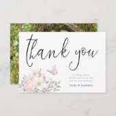 Waterverf Magnolias Stijlvolle Script Foto Bedankkaart (Voorkant / Achterkant)