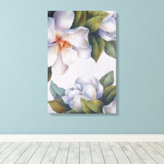 Waterverf — Magnolias Stretched Canvas afdrukken (Insitu (Houten vloer))