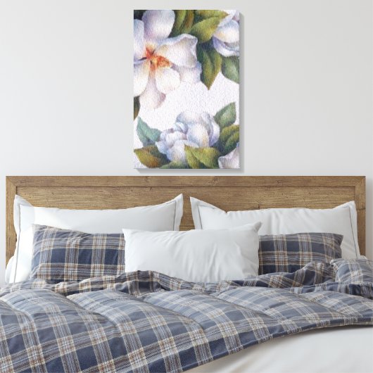 Waterverf — Magnolias Stretched Canvas afdrukken (Insitu (Slaapkamer))