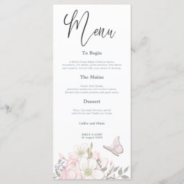 Waterverf Magnolias Vlinder Script bruiloft Menu