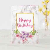 Waterverf Magnolias, Witte Marmeren Ontwerp Birthd Kaart (Gele Bloem)