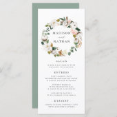 Waterverf Magnolias Wreath | Bruiloft Menu Kaart (Voorkant / Achterkant)