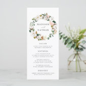 Waterverf Magnolias Wreath | Bruiloft Menu Kaart (Staand voorkant)