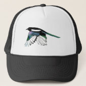 Waterverf Magpie Bird in Flight Custom Name Art Trucker Pet (Voorkant)