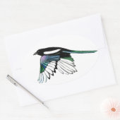 Waterverf Magpie Bird in Flight Natuur Kunst Ovale Sticker (Envelop)