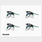 Waterverf Magpie Bird in Flight Natuur Kunst Ovale Sticker (Vel)