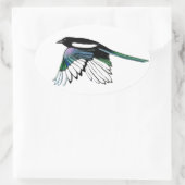 Waterverf Magpie Bird in Flight Natuur Kunst Ovale Sticker (Tas)