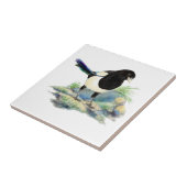 Waterverf Magpie Bird kijkt naar je Tegeltje (Zijkant)