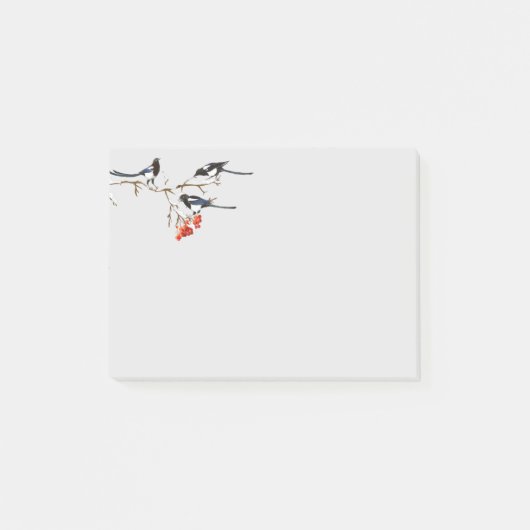 Waterverf Magpie Birds Berry Struik Art Post-it® Notes (Voorkant)