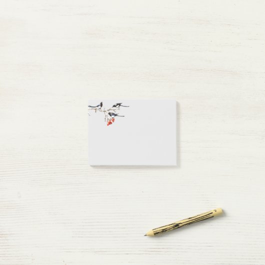 Waterverf Magpie Birds Berry Struik Art Post-it® Notes (Op bureau)