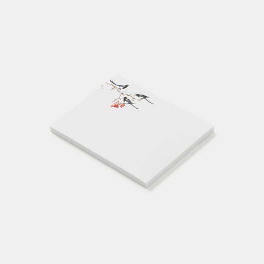 Waterverf Magpie Birds Berry Struik Art Post-it® Notes (Schuin)
