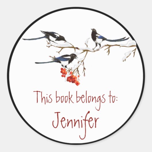 Waterverf Magpie Birds Natuur Library Book Bord Ronde Sticker (Voorkant)