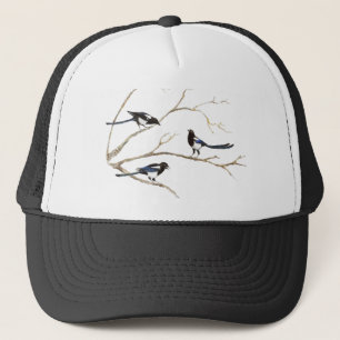 Waterverf Magpie Family Bird Wildlife Natuur Art Trucker Pet